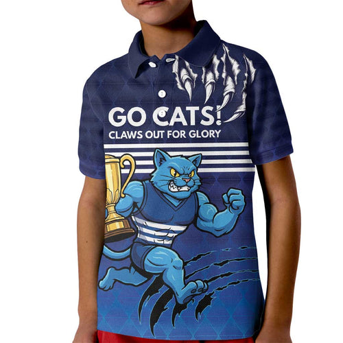 Personalised Geelong Pride Kid Polo Shirt Claws Out for Glory - Aussie Hoodie