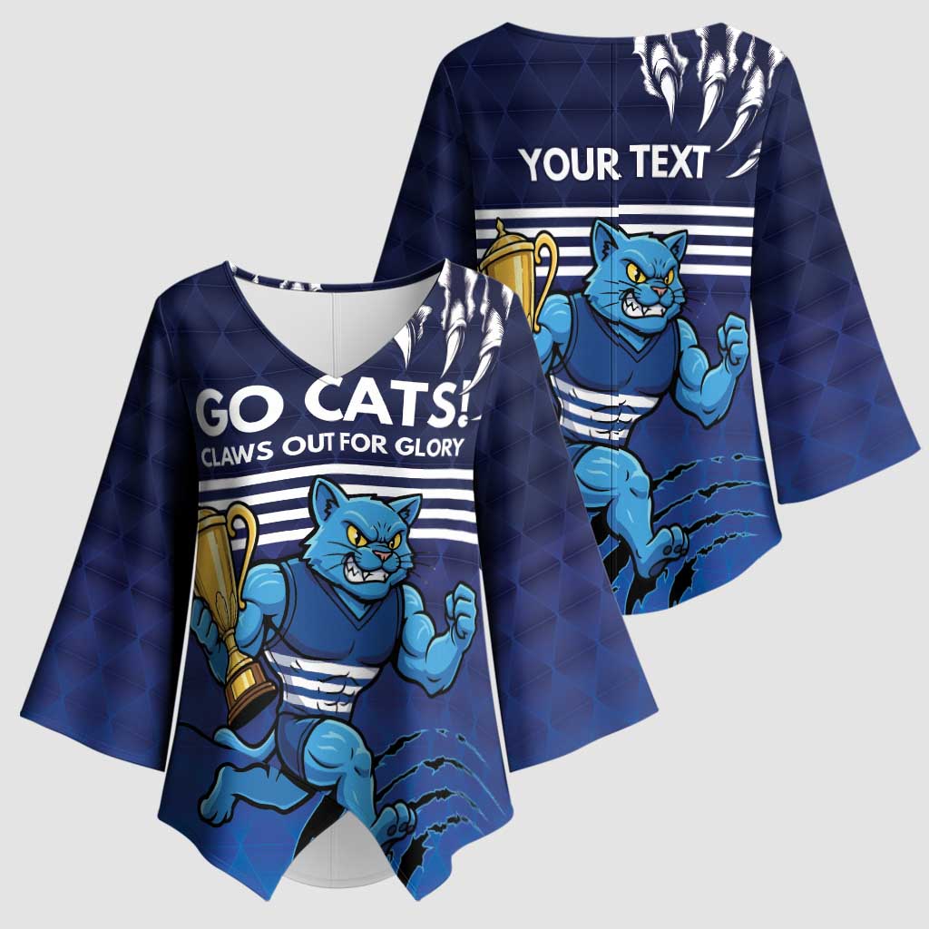 Personalised Geelong Pride Kimono Sleeve Blouse Claws Out for Glory - Aussie Hoodie