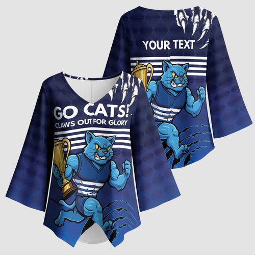 Personalised Geelong Pride Kimono Sleeve Blouse Claws Out for Glory - Aussie Hoodie