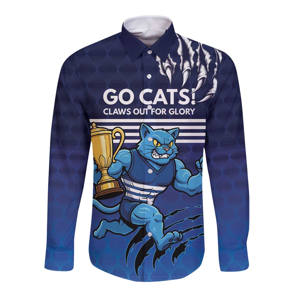 Personalised Geelong Pride Long Sleeve Button Shirt Claws Out for Glory - Aussie Hoodie
