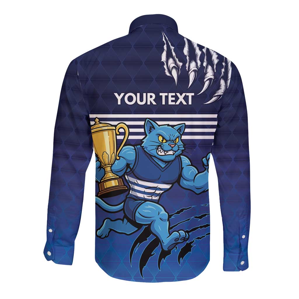Personalised Geelong Pride Long Sleeve Button Shirt Claws Out for Glory - Aussie Hoodie