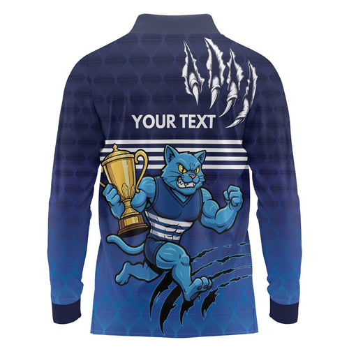 Personalised Geelong Pride Long Sleeve Polo Shirt Claws Out for Glory - Aussie Hoodie