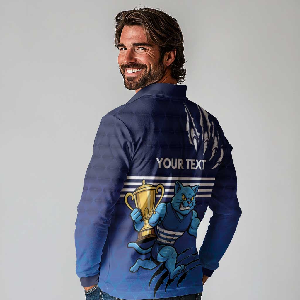 Personalised Geelong Pride Long Sleeve Polo Shirt Claws Out for Glory - Aussie Hoodie