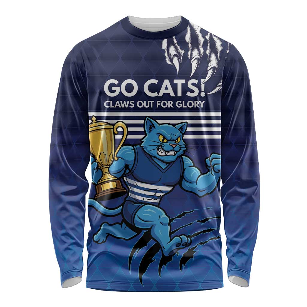 Personalised Geelong Pride Long Sleeve Shirt Claws Out for Glory - Aussie Hoodie