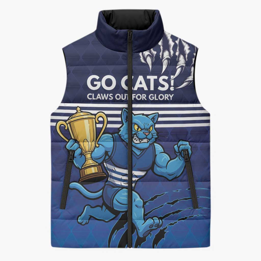 Personalised Geelong Pride Sleeveless Puffer Jacket Claws Out for Glory - Aussie Hoodie