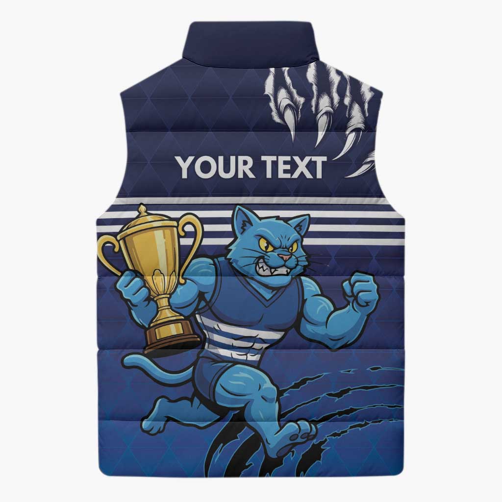 Personalised Geelong Pride Sleeveless Puffer Jacket Claws Out for Glory - Aussie Hoodie