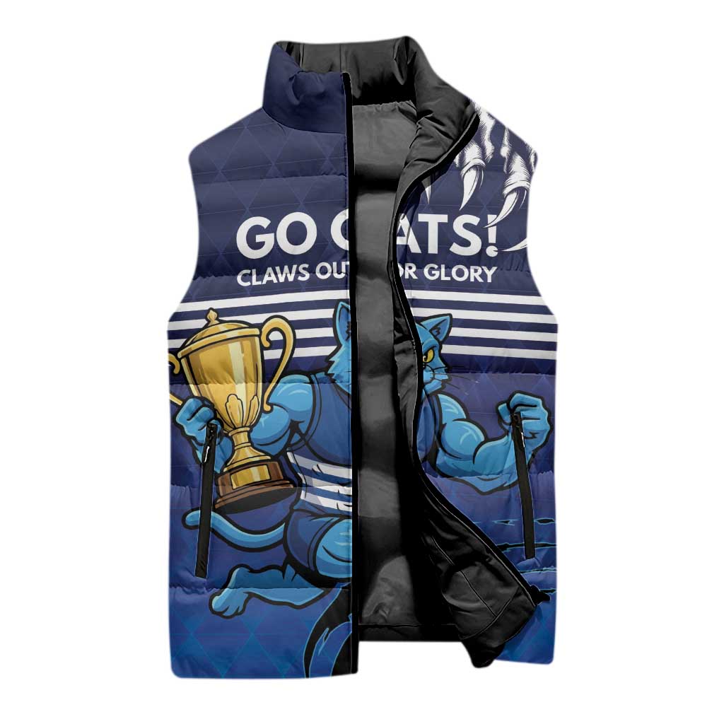 Personalised Geelong Pride Sleeveless Puffer Jacket Claws Out for Glory - Aussie Hoodie