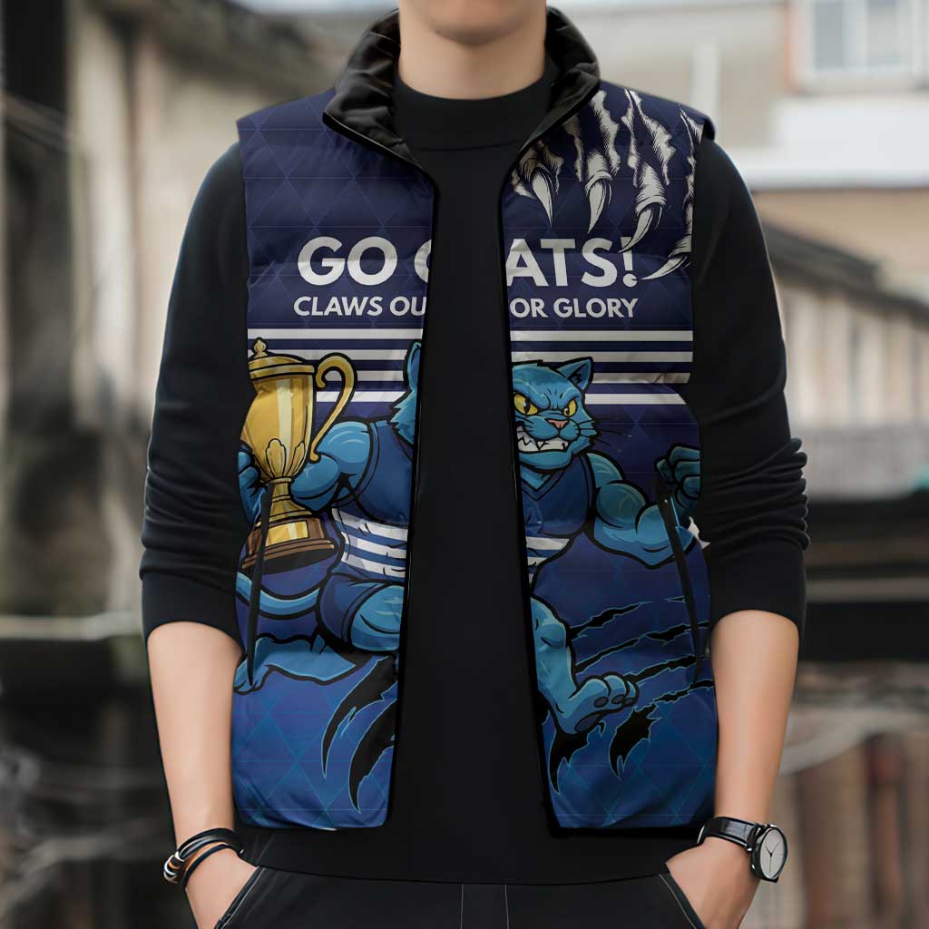 Personalised Geelong Pride Sleeveless Puffer Jacket Claws Out for Glory - Aussie Hoodie