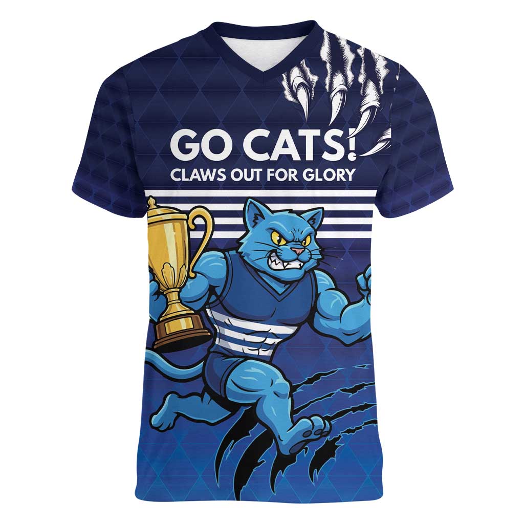 Personalised Geelong Pride Women V-Neck T-Shirt Claws Out for Glory - Aussie Hoodie