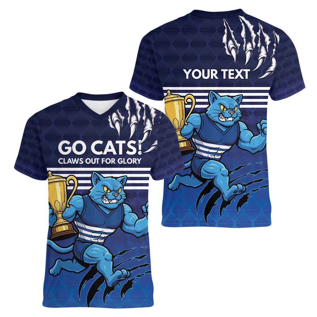 Personalised Geelong Pride Women V-Neck T-Shirt Claws Out for Glory - Aussie Hoodie