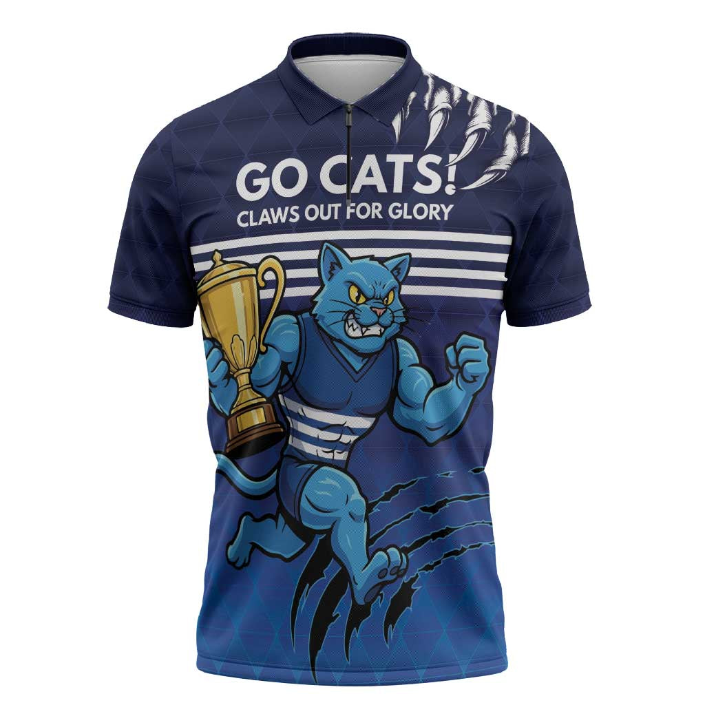Personalised Geelong Pride Zipper Polo Shirt Claws Out for Glory - Aussie Hoodie