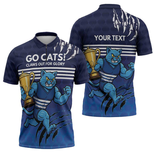Personalised Geelong Pride Zipper Polo Shirt Claws Out for Glory - Aussie Hoodie