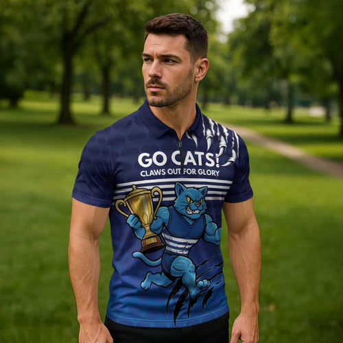 Personalised Geelong Pride Zipper Polo Shirt Claws Out for Glory - Aussie Hoodie