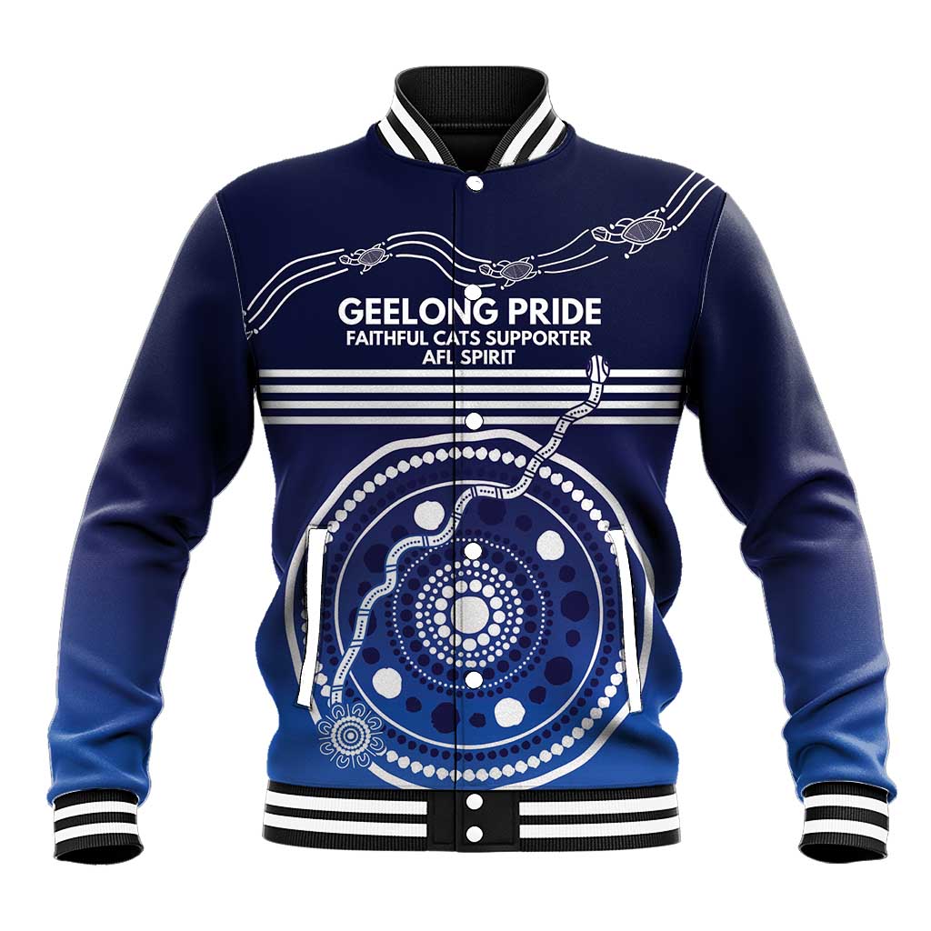 Custom Geelong Pride Baseball Jacket On the Road to Glory Indigenous Aboriginal - Aussie Hoodie
