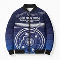 Custom Geelong Pride Bomber Puffer Jacket On the Road to Glory Indigenous Aboriginal - Aussie Hoodie
