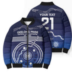 Custom Geelong Pride Bomber Puffer Jacket On the Road to Glory Indigenous Aboriginal - Aussie Hoodie