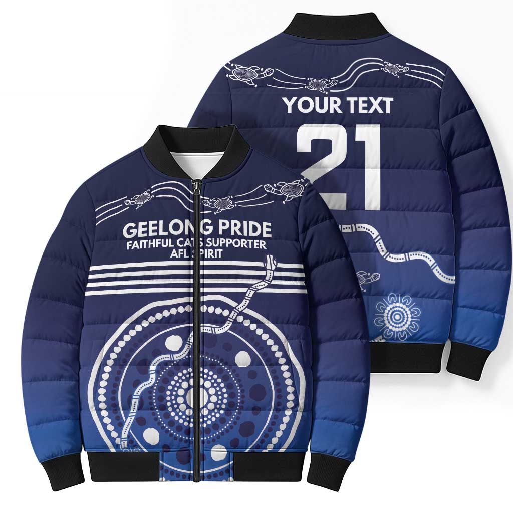 Custom Geelong Pride Bomber Puffer Jacket On the Road to Glory Indigenous Aboriginal - Aussie Hoodie