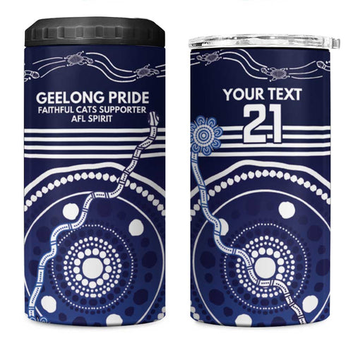 Custom Geelong Pride 4 in 1 Can Cooler Tumbler On the Road to Glory Indigenous Aboriginal - Aussie Hoodie