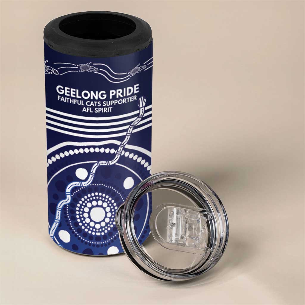Custom Geelong Pride 4 in 1 Can Cooler Tumbler On the Road to Glory Indigenous Aboriginal - Aussie Hoodie