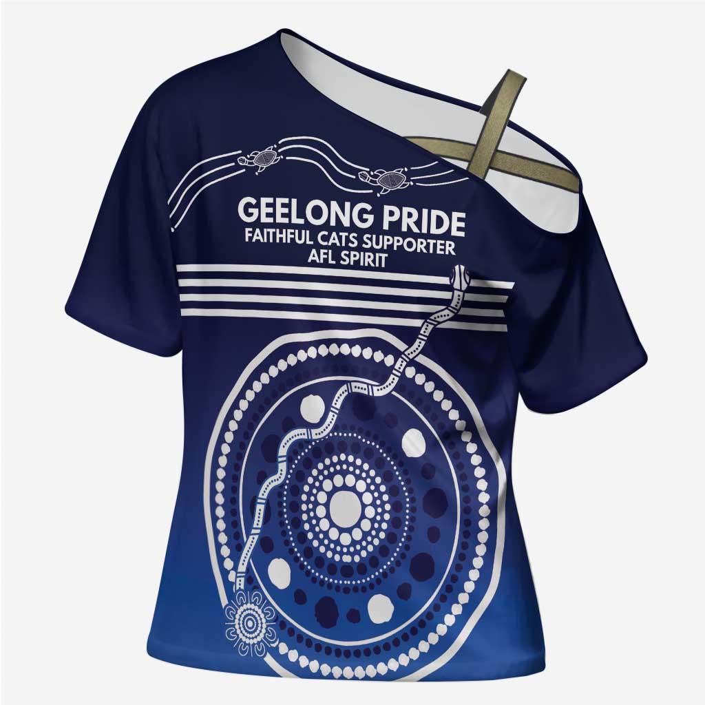 Custom Geelong Pride Cross Shoulder Shirt On the Road to Glory Indigenous Aboriginal - Aussie Hoodie