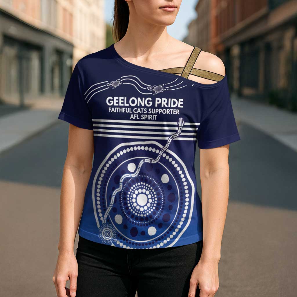 Custom Geelong Pride Cross Shoulder Shirt On the Road to Glory Indigenous Aboriginal - Aussie Hoodie
