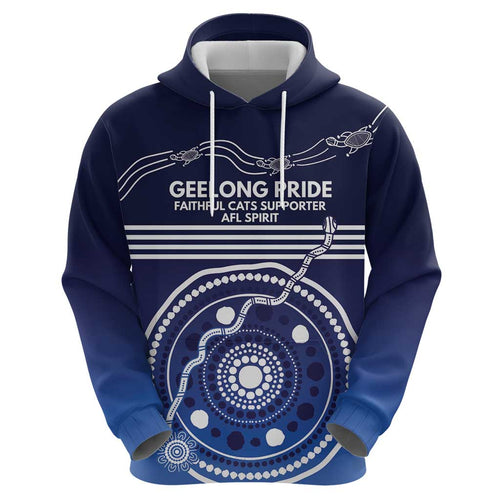 Custom Geelong Pride Hoodie On the Road to Glory Indigenous Aboriginal - Aussie Hoodie