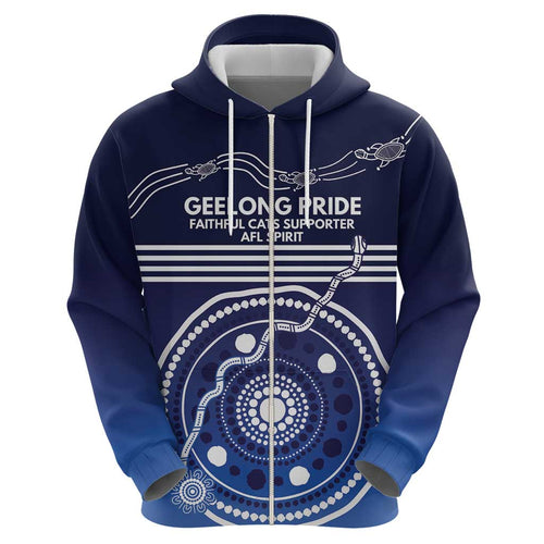 Custom Geelong Pride Hoodie On the Road to Glory Indigenous Aboriginal - Aussie Hoodie