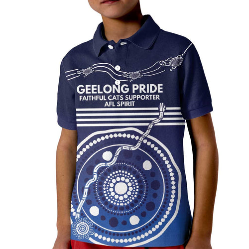 Custom Geelong Pride Kid Polo Shirt On the Road to Glory Indigenous Aboriginal - Aussie Hoodie