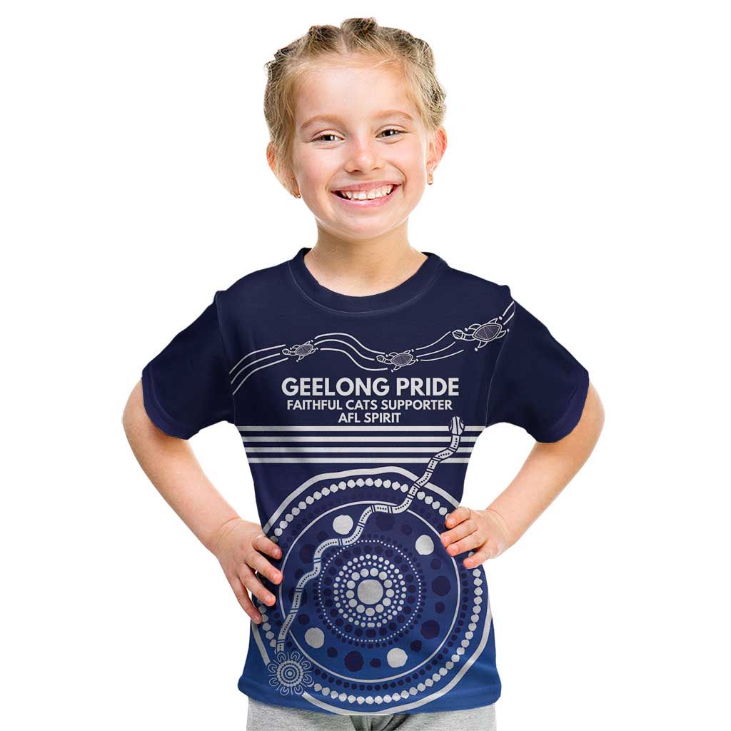 Custom Geelong Pride Kid T Shirt On the Road to Glory Indigenous Aboriginal - Aussie Hoodie