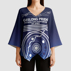 Custom Geelong Pride Kimono Sleeve Blouse On the Road to Glory Indigenous Aboriginal - Aussie Hoodie