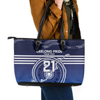 Custom Geelong Pride Leather Tote Bag On the Road to Glory Indigenous Aboriginal - Aussie Hoodie