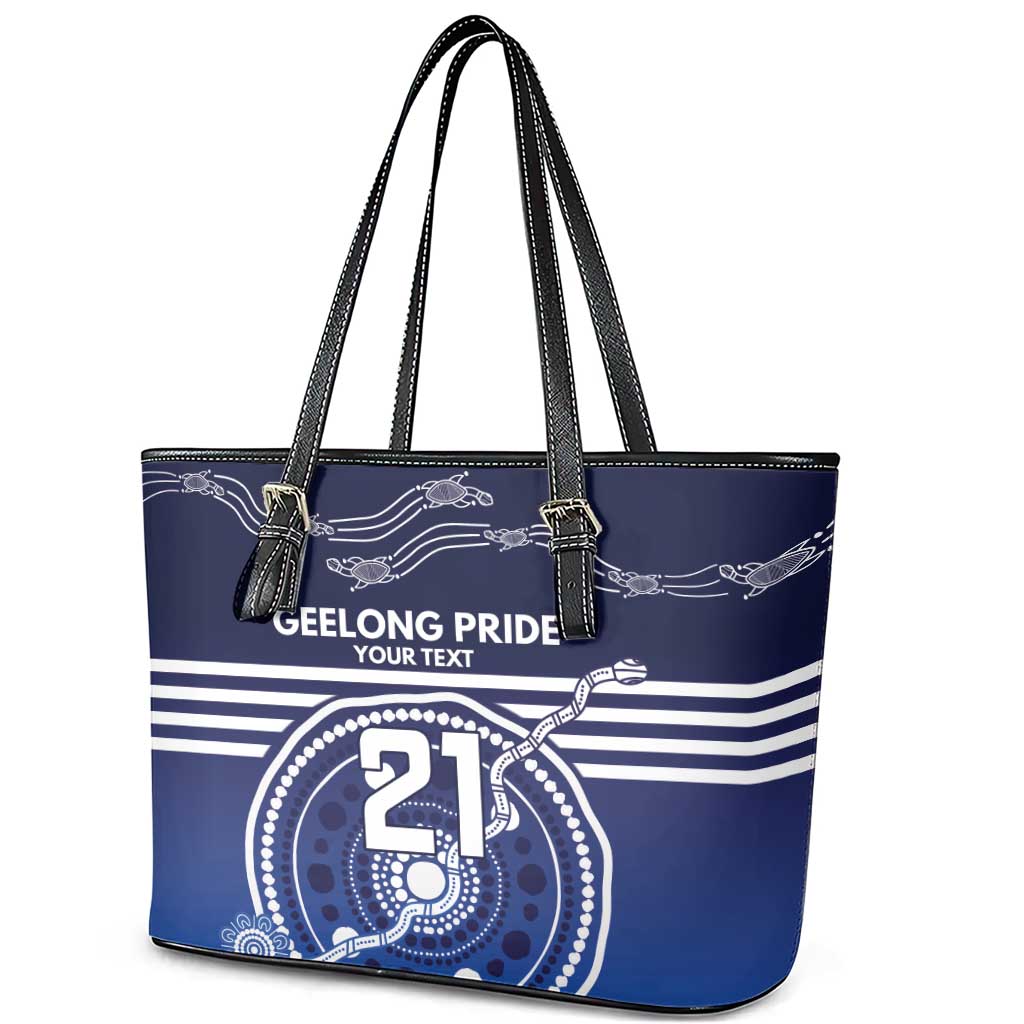 Custom Geelong Pride Leather Tote Bag On the Road to Glory Indigenous Aboriginal - Aussie Hoodie