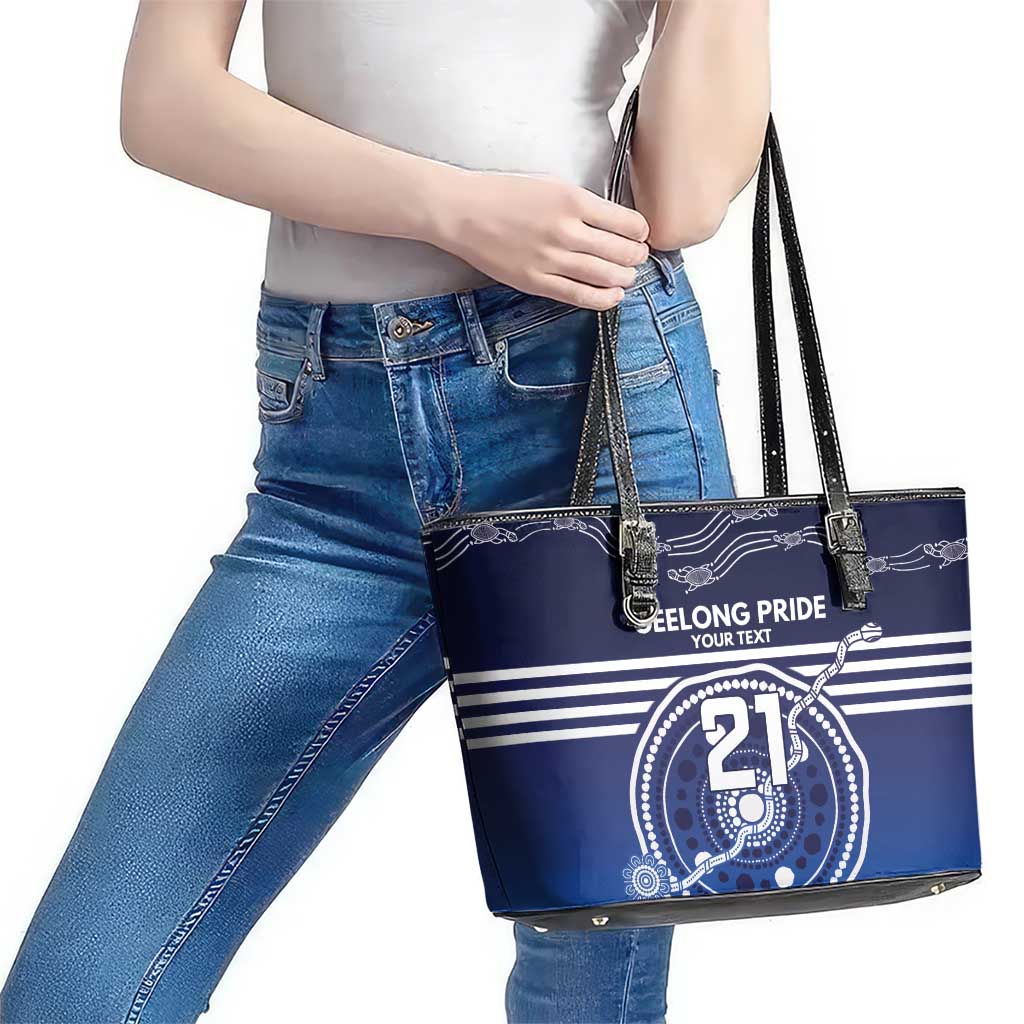 Custom Geelong Pride Leather Tote Bag On the Road to Glory Indigenous Aboriginal - Aussie Hoodie