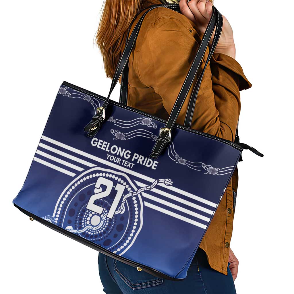 Custom Geelong Pride Leather Tote Bag On the Road to Glory Indigenous Aboriginal - Aussie Hoodie