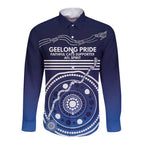 Custom Geelong Pride Long Sleeve Button Shirt On the Road to Glory Indigenous Aboriginal - Aussie Hoodie