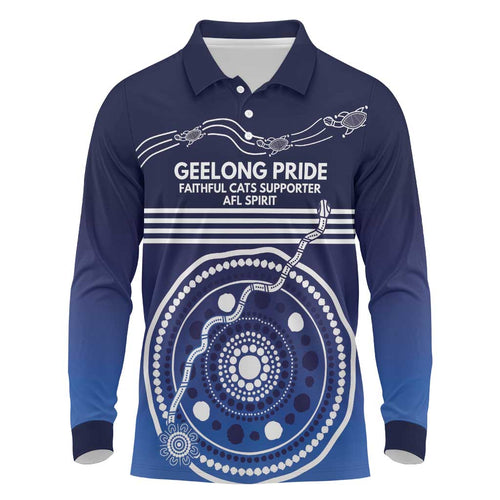 Custom Geelong Pride Long Sleeve Polo Shirt On the Road to Glory Indigenous Aboriginal - Aussie Hoodie