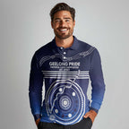Custom Geelong Pride Long Sleeve Polo Shirt On the Road to Glory Indigenous Aboriginal - Aussie Hoodie