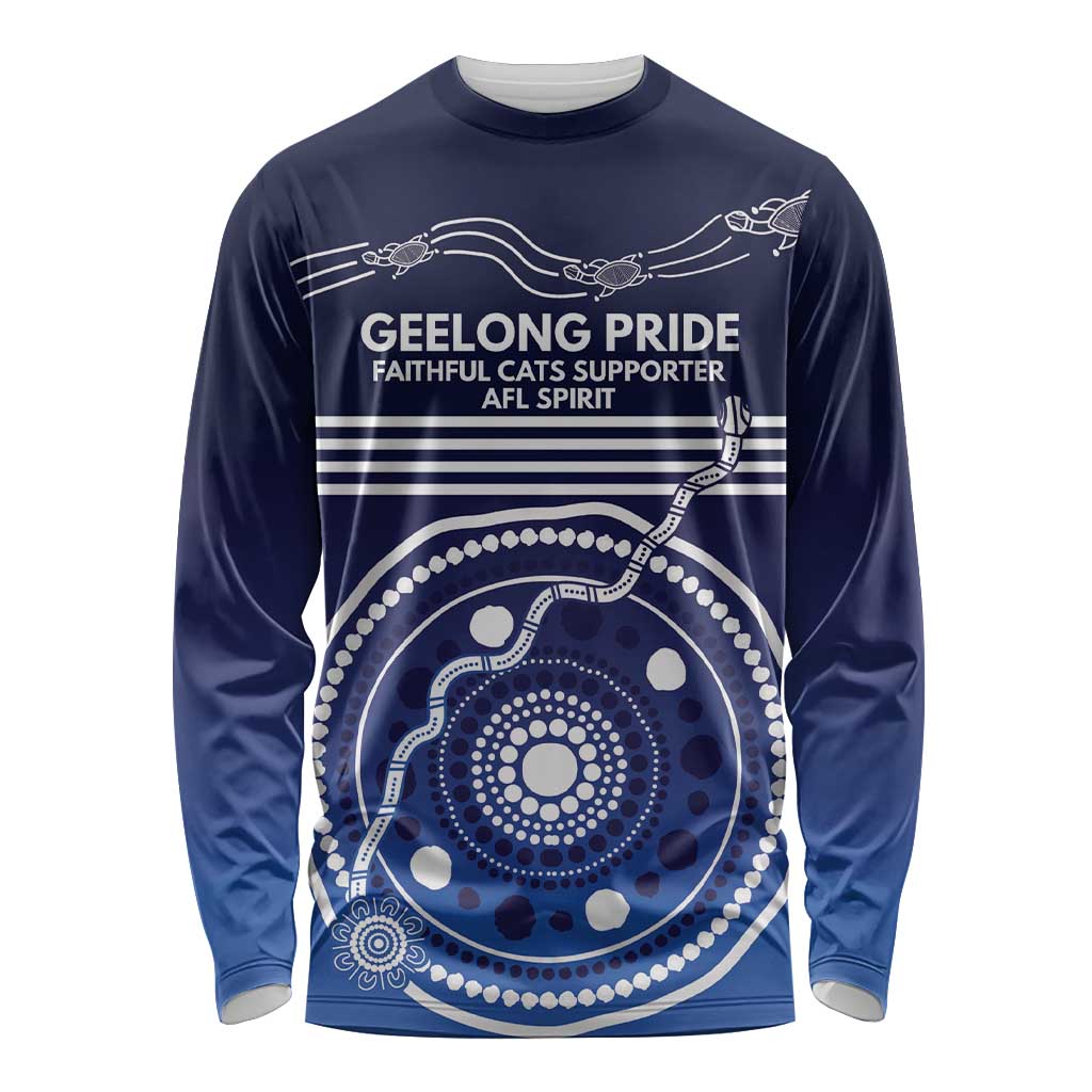 Custom Geelong Pride Long Sleeve Shirt On the Road to Glory Indigenous Aboriginal - Aussie Hoodie