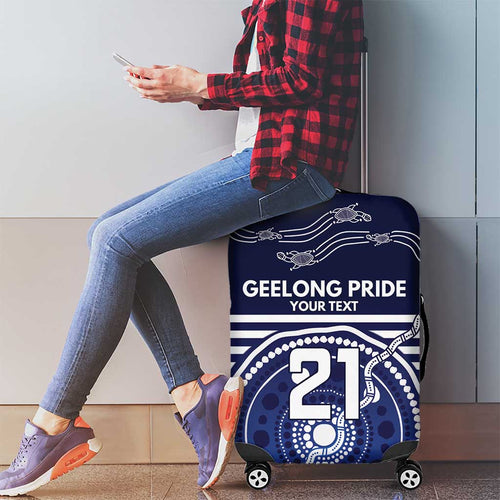 Custom Geelong Pride Luggage Cover On the Road to Glory Indigenous Aboriginal - Aussie Hoodie