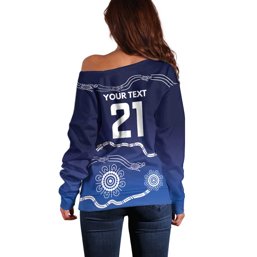 Custom Geelong Pride Off Shoulder Sweater On the Road to Glory Indigenous Aboriginal - Aussie Hoodie