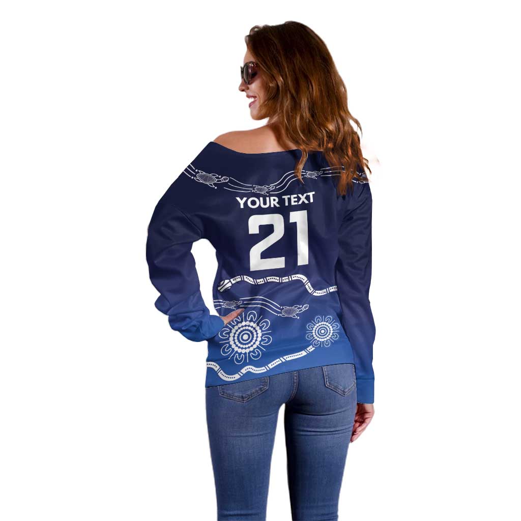 Custom Geelong Pride Off Shoulder Sweater On the Road to Glory Indigenous Aboriginal - Aussie Hoodie
