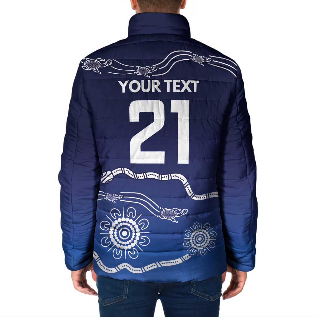 Custom Geelong Pride Padded Jacket On the Road to Glory Indigenous Aboriginal - Aussie Hoodie
