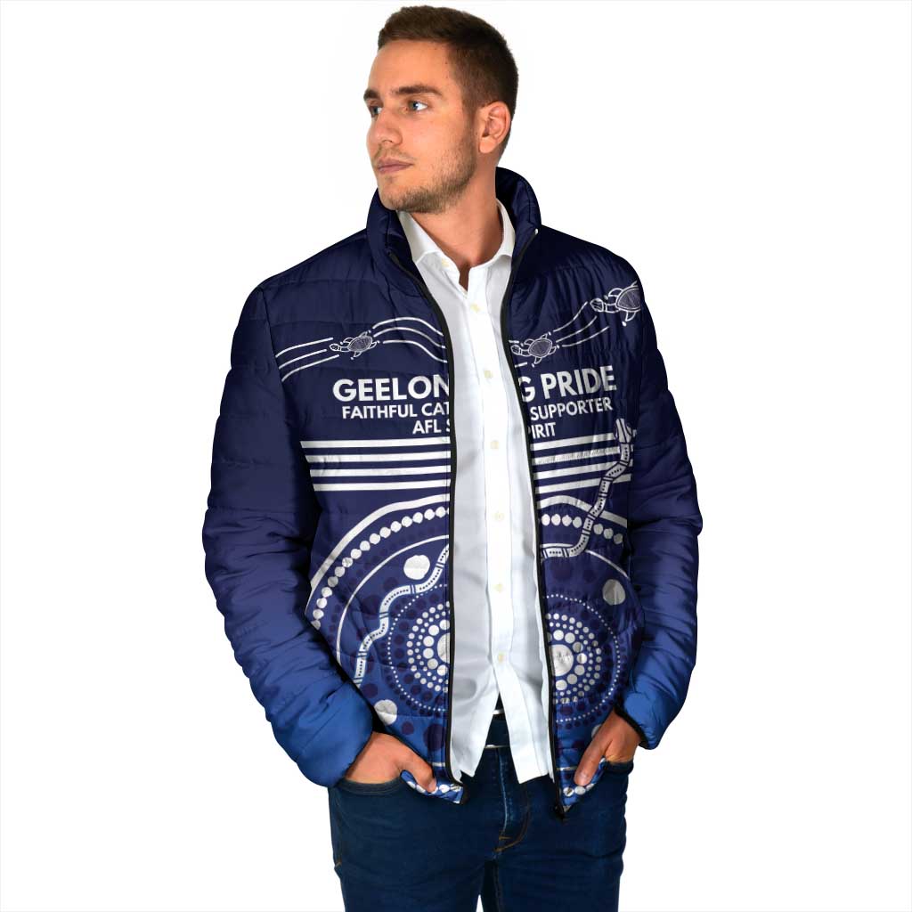 Custom Geelong Pride Padded Jacket On the Road to Glory Indigenous Aboriginal - Aussie Hoodie