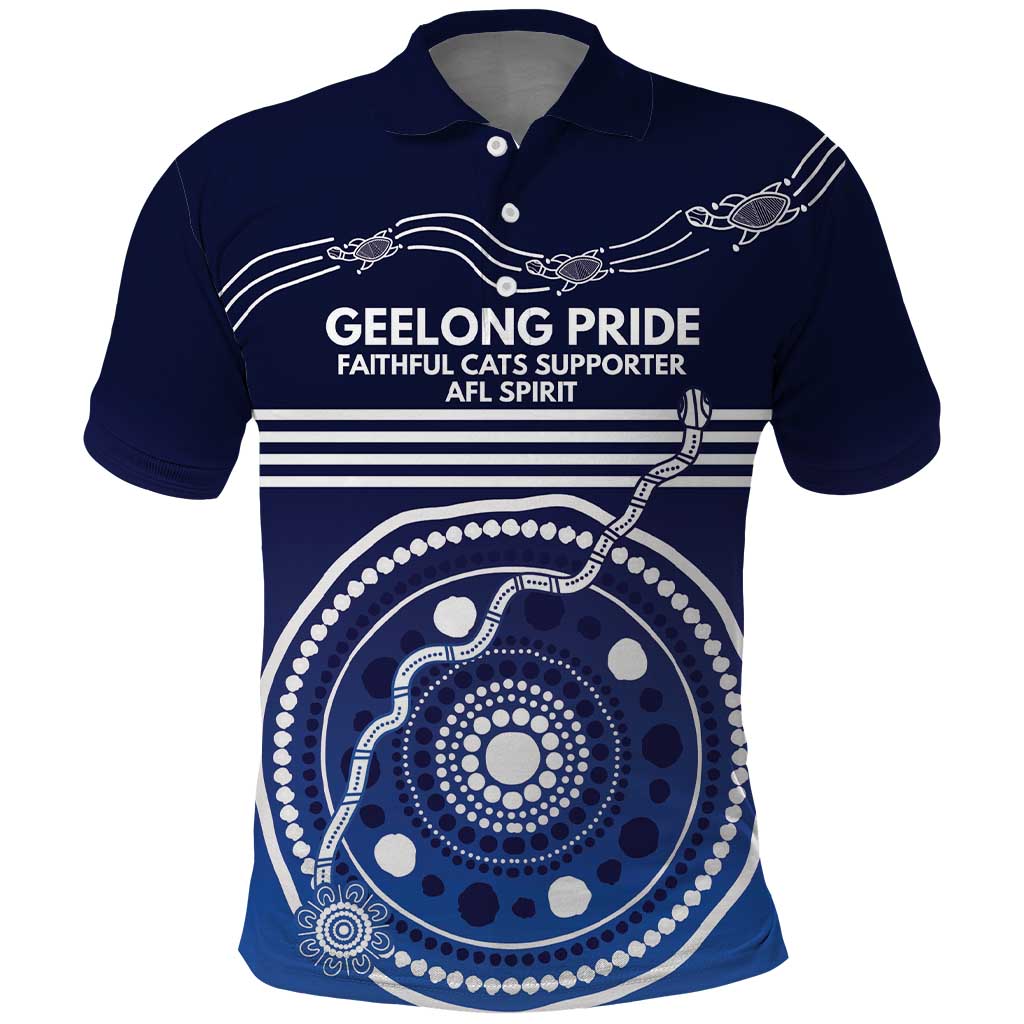 Custom Geelong Pride Polo Shirt On the Road to Glory Indigenous Aboriginal - Aussie Hoodie