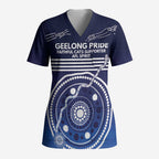 Custom Geelong Pride Scrub Top On the Road to Glory Indigenous Aboriginal - Aussie Hoodie