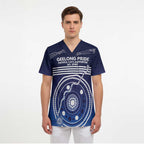 Custom Geelong Pride Scrub Top On the Road to Glory Indigenous Aboriginal - Aussie Hoodie
