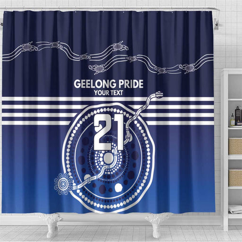 Custom Geelong Pride Shower Curtain On the Road to Glory Indigenous Aboriginal - Aussie Hoodie