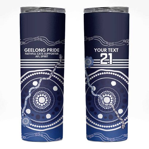Custom Geelong Pride Skinny Tumbler On the Road to Glory Indigenous Aboriginal - Aussie Hoodie