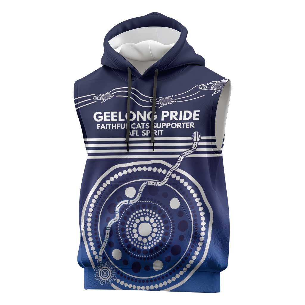 Custom Geelong Pride Sleeveless Hoodie On the Road to Glory Indigenous Aboriginal - Aussie Hoodie