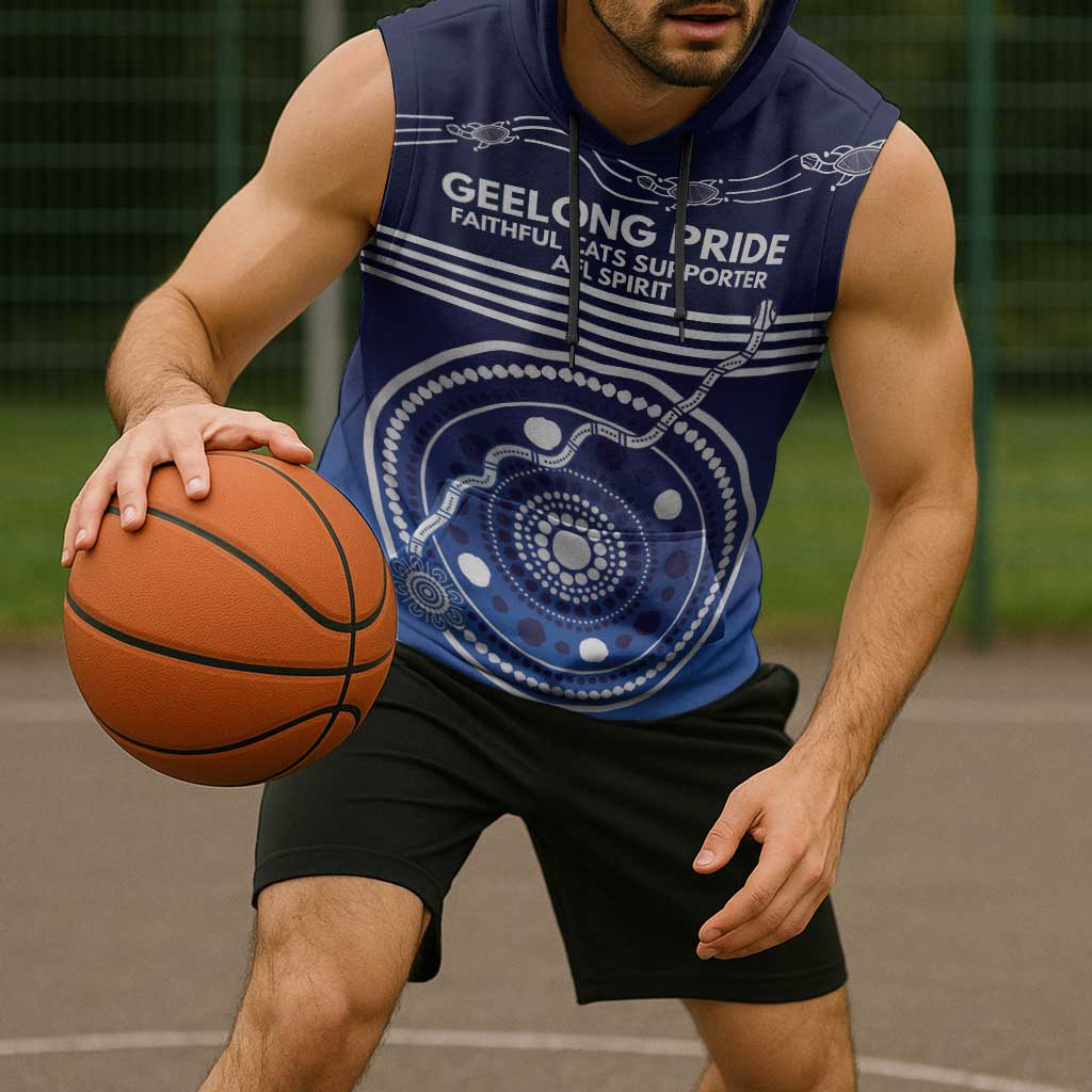Custom Geelong Pride Sleeveless Hoodie On the Road to Glory Indigenous Aboriginal - Aussie Hoodie